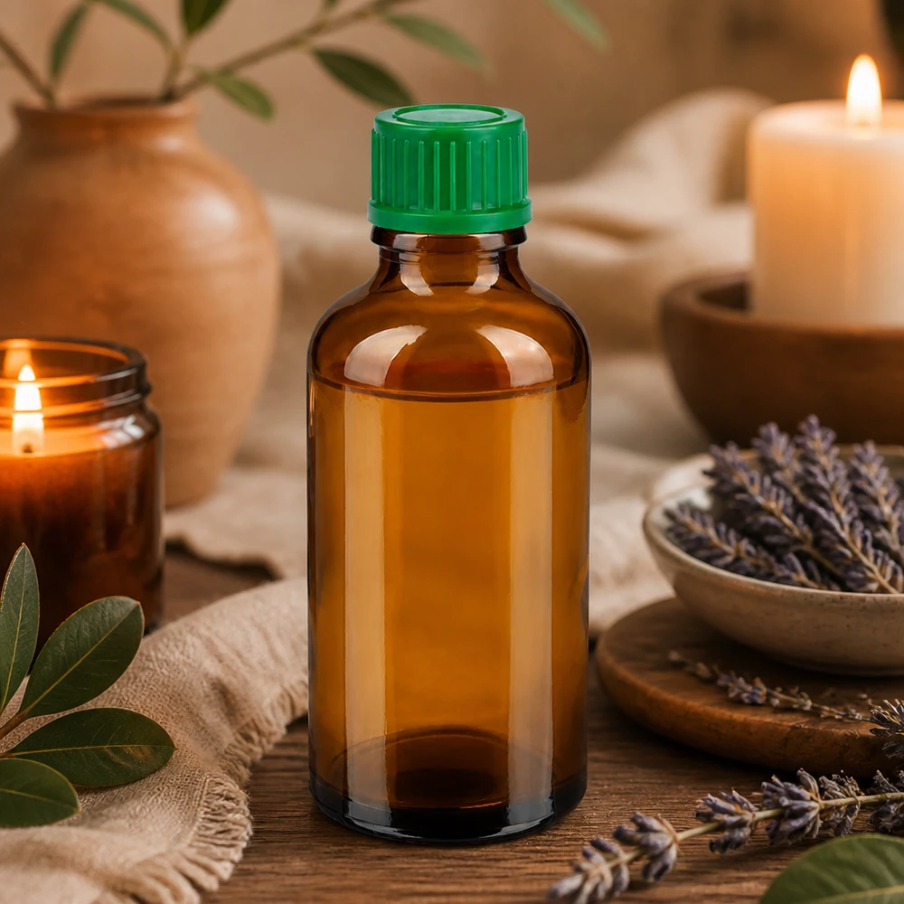 50ml fles 11mm SV groen STD BrownLine UT18/50 50ml amberkleurig glazen flesje UT18 schroefdraad met groene standaard dop voor veilig bewaren