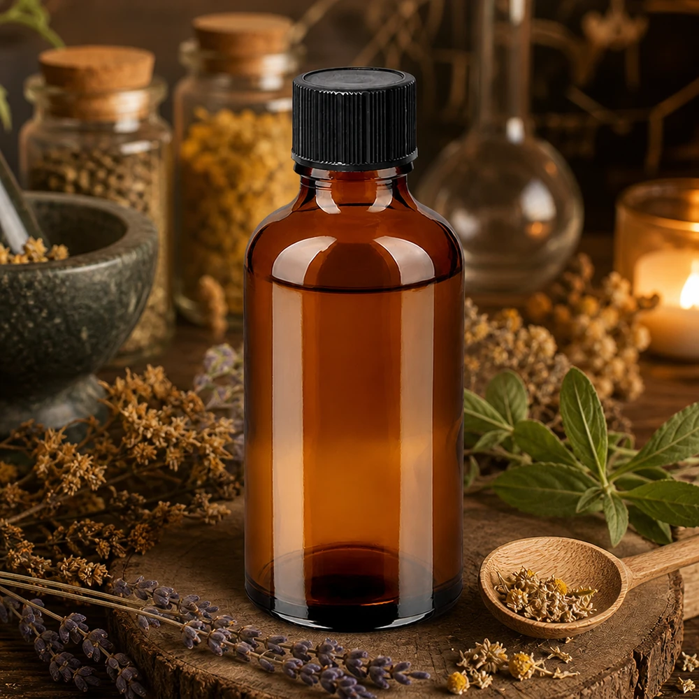 Compacte 50ml glazen fles bruin met nauwkeurige dosering voor doe-het-zelf cosmetica