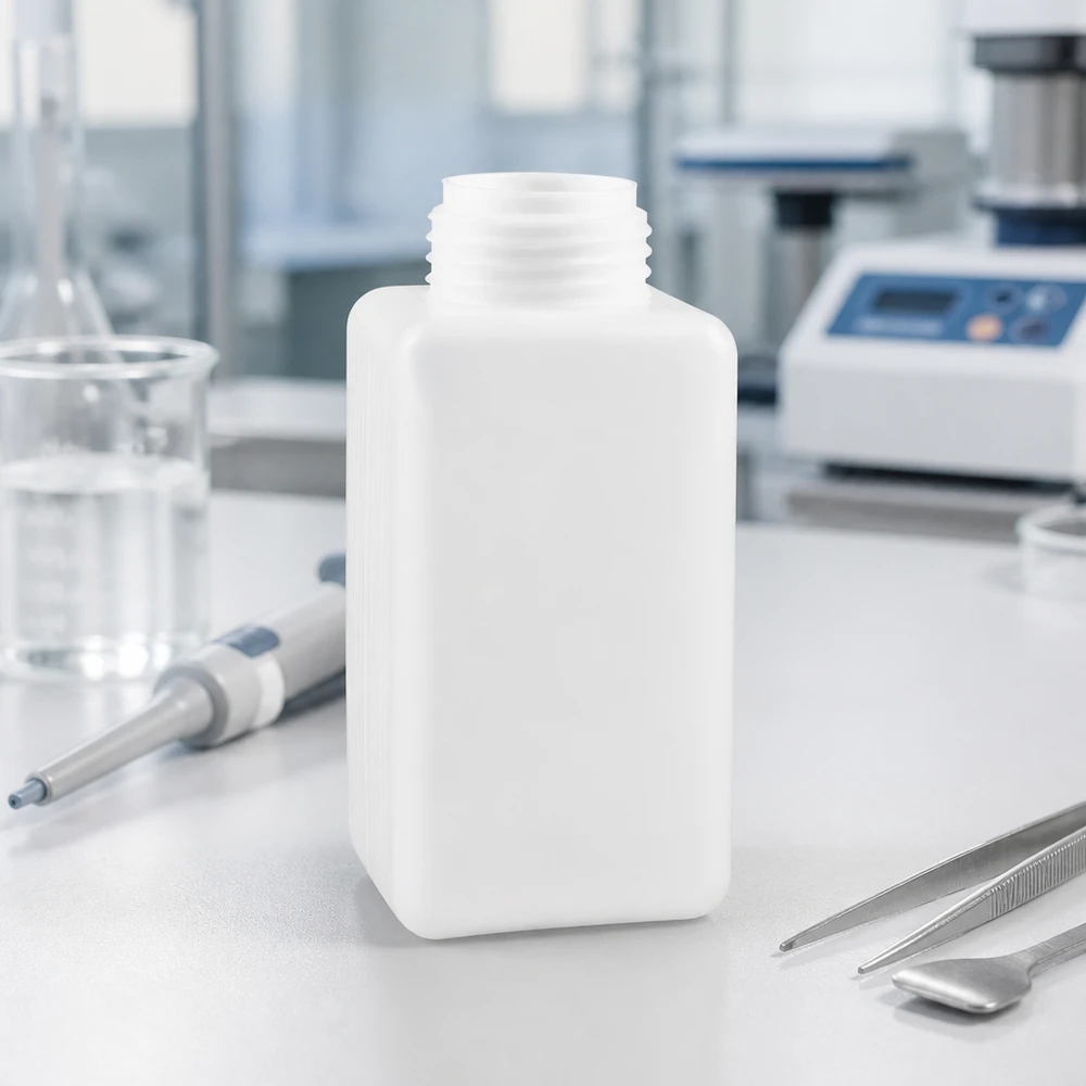 Chemicaliënfles 1500 ml, wijde hals Lege chemische fles van 1500 ml van PE-HD met een glad oppervlak, ideaal om te etiketteren