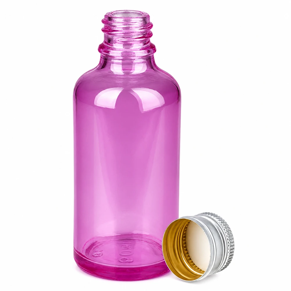 50ml fles 11mm schroefdop aluminium-zilver standaard PurpleLine.UT18/50 50 ml violet glazen pot met 11 mm opening en zilvergouden sluiting
