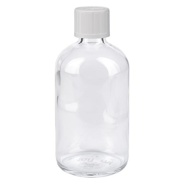 Helder glazen flessen 100ml met wit druppelsluiting kinderslot St Helder glazen flessen 100ml met wit druppelsluiting kinderslot St