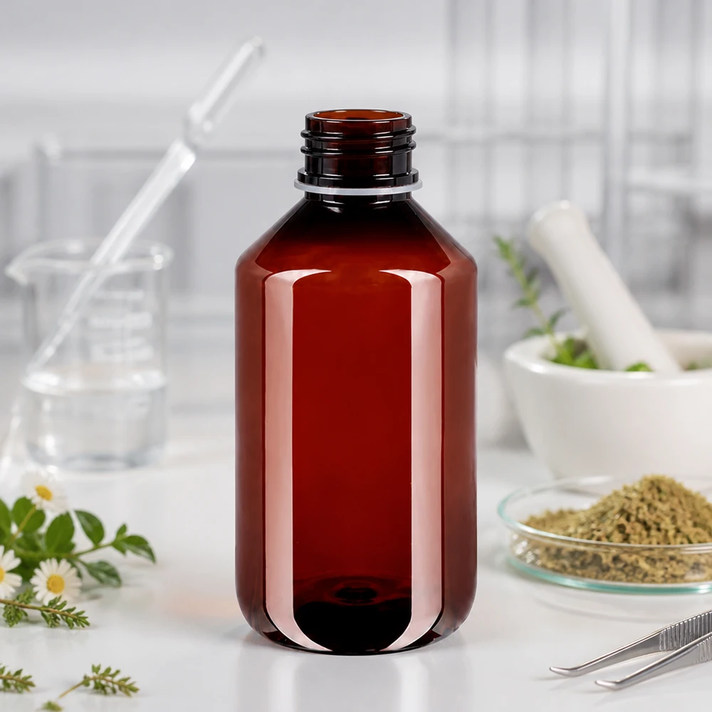 PET-fles 500 ml met witte klapdop Hoogglanzende PET-fles van 500 ml, amberkleurig, voor natuurlijke geneesmiddelen en plantenextracten