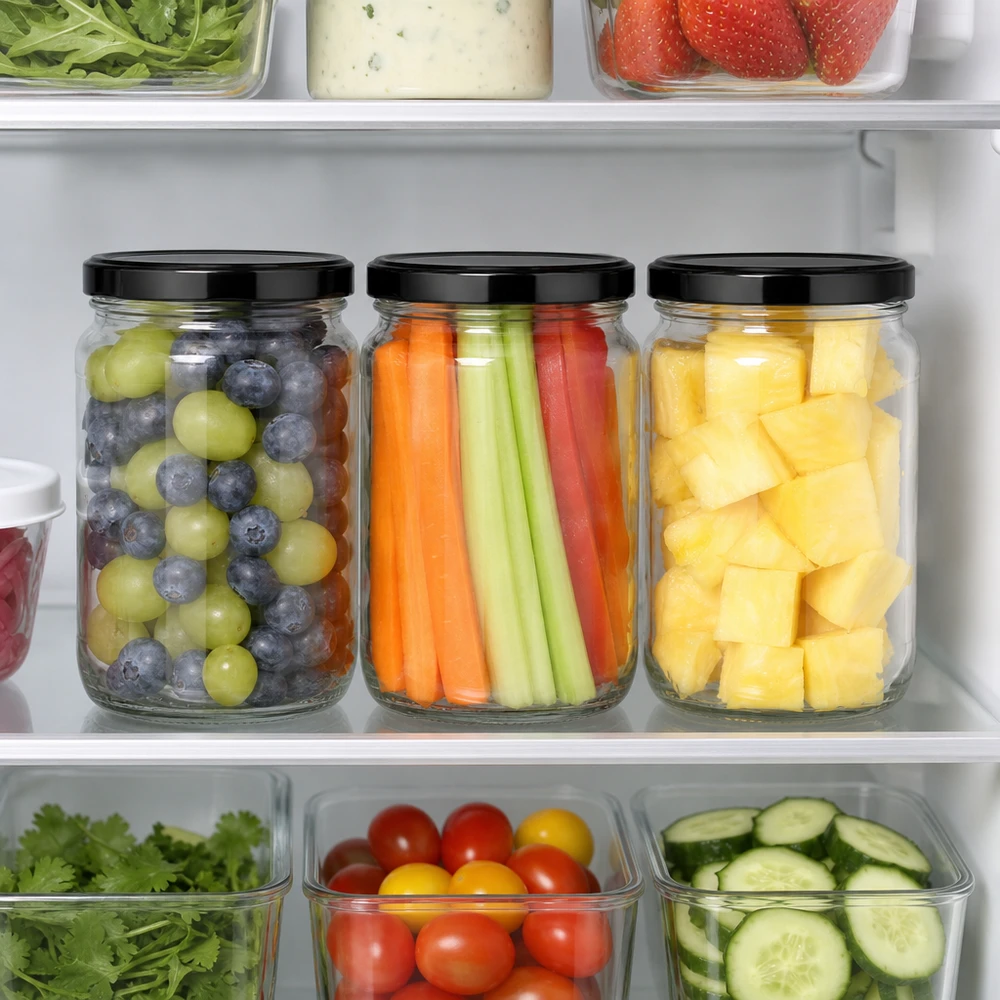 Koelkast organiser 1700ml ronde pot zwart BasicSeal deksel fruit groenten meal prep vers voedsel