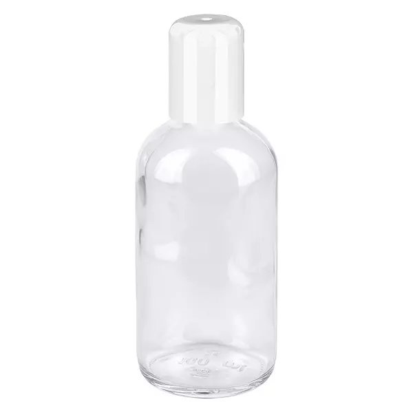 100 ml roll-on flesje, wit en transparant, ClearLine, van PET-kunststof met witte dop