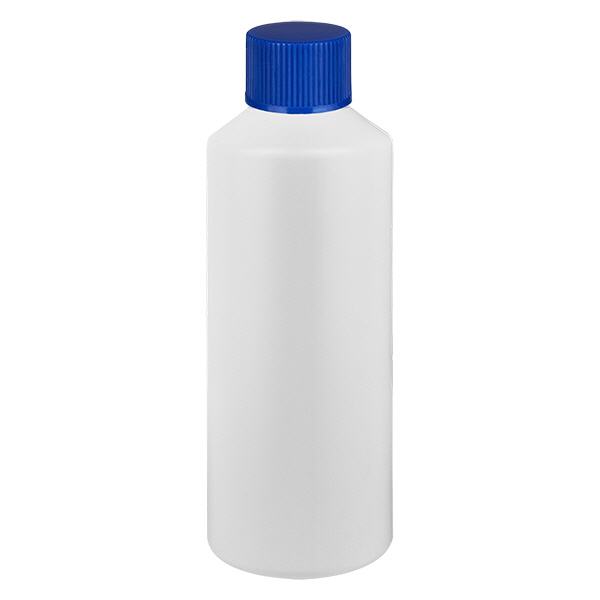 PET cilinderfles 100ml wit met schroefsluiting blauw PET cilinderfles 100ml wit met schroefsluiting blauw