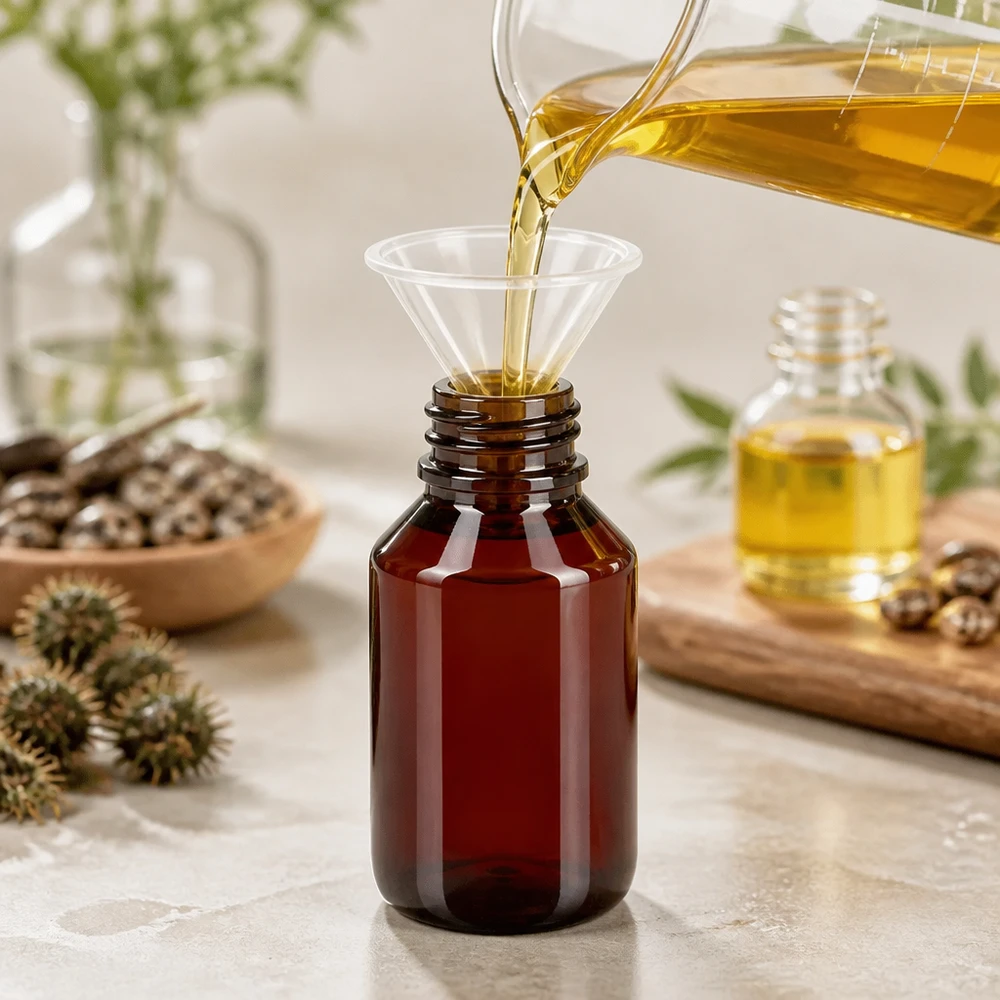 50 ml PET medicijnfles met verstuiver zwart GCMI 28/410 incl. dop transparant, standaard 50ml PET Flasche mit braunem OV Verschluss und Einfülltrichter für Pflanzenextrakte