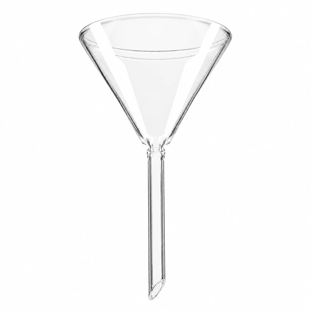 Glazen trechter 70mm diameter gemaakt van soda lime glas met kort handvat voor nauwkeurig decanteren