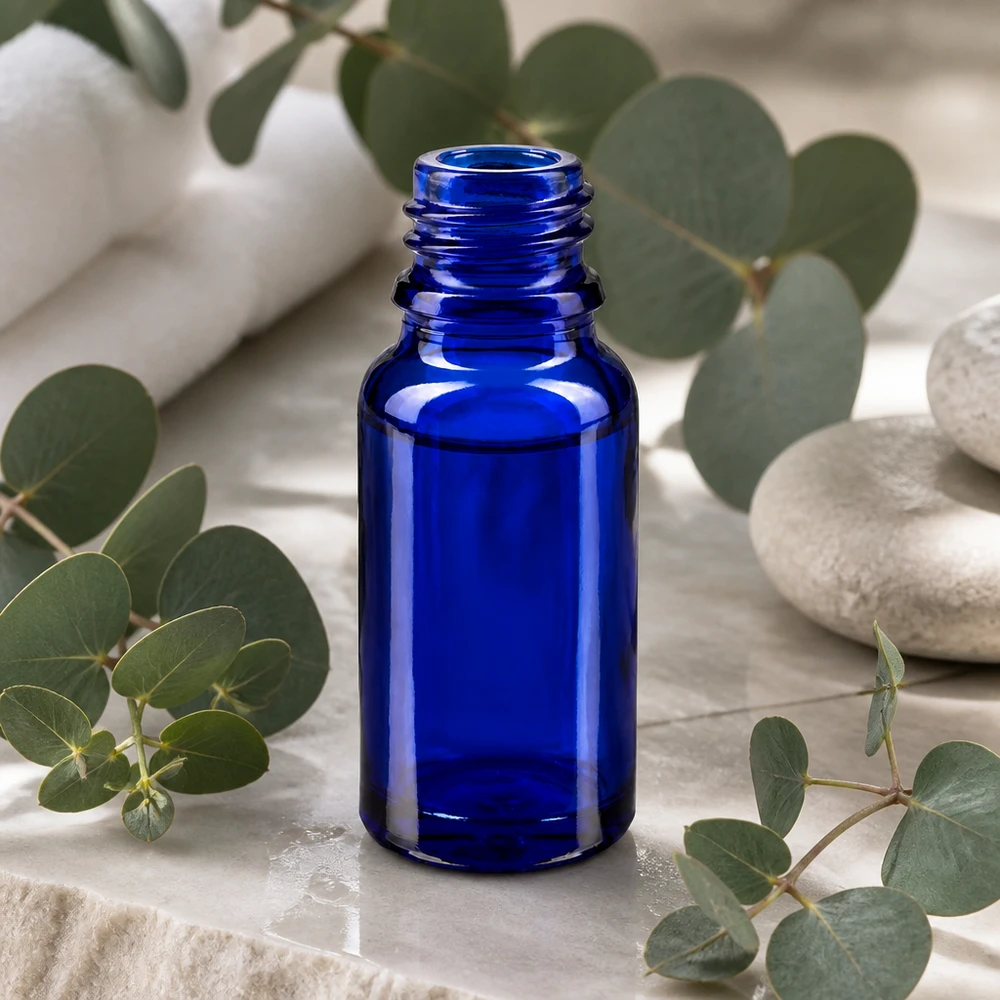 Handig 10ml apothekersflesje van blauw glas voor mobiel gebruik en op reis