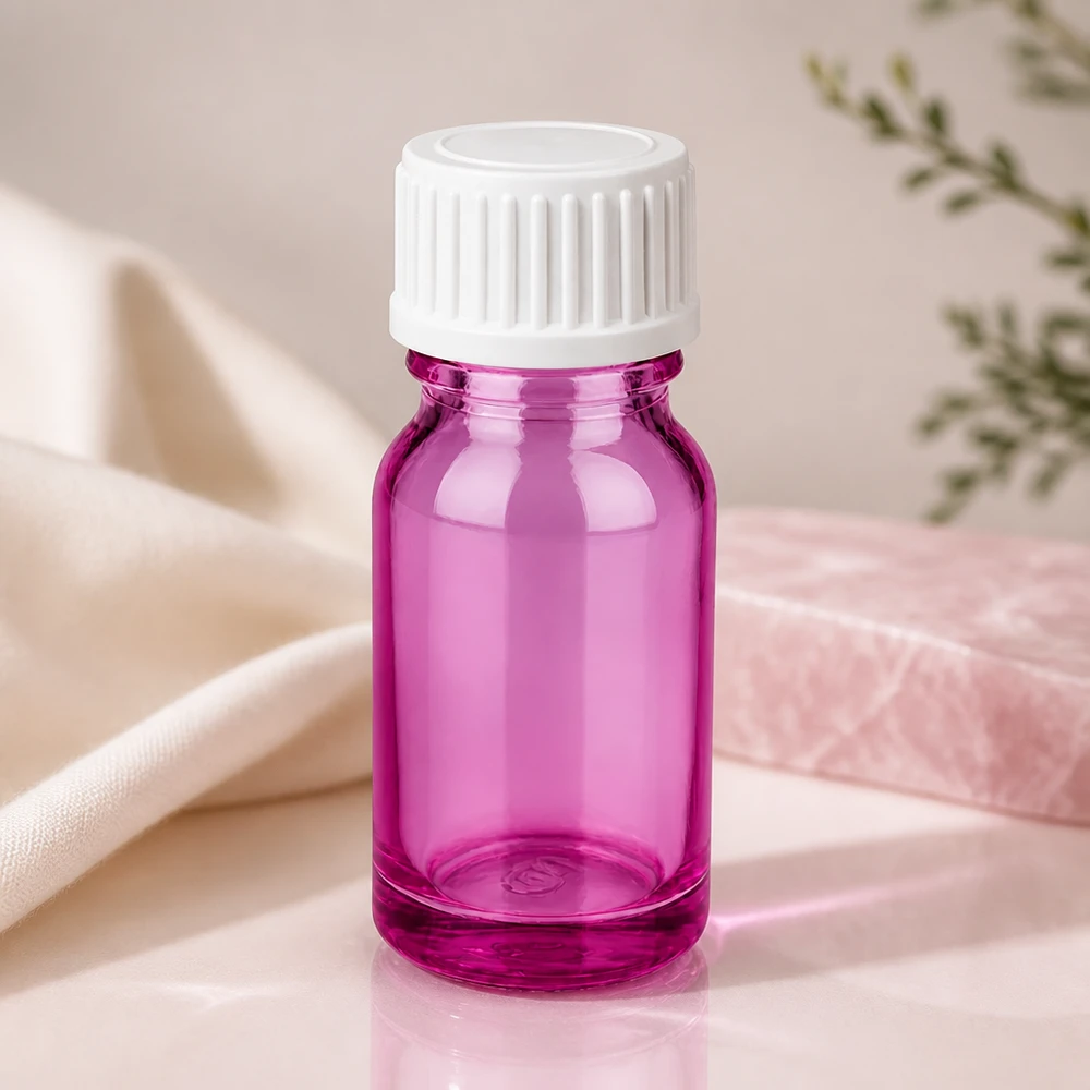 10ml (bol)fles. 3mm schenkring wit standaard PurpleLine. UT18/10 Hoogwaardig glazen flesje van 10 ml in bes met precieze vulhoeveelheid voor professioneel gebruik