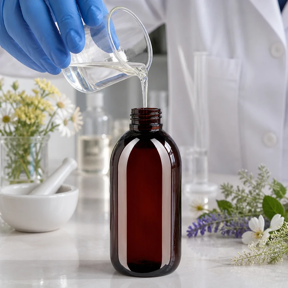 50 ml PET medicijnfles met verstuiver zwart GCMI 28/410 incl. dop transparant, standaard Slanke PET-fles van 250 ml met rode veiligheidsdop voor tincturen en extracten