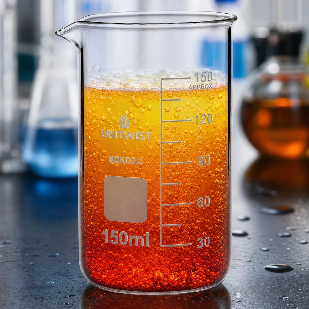 Becherglas, hoog model, 150 ml, borosilicaat, UNITWIST, met kleurverloop van donkeroranje naar lichtgeel
