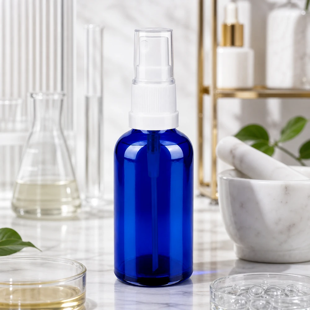 50ml Spuitfles wit/tr. STD BlueLine UT18/50 Praktische pompflacon van 50 ml voor op reis en om verzorgingsproducten onderweg te gebruiken
