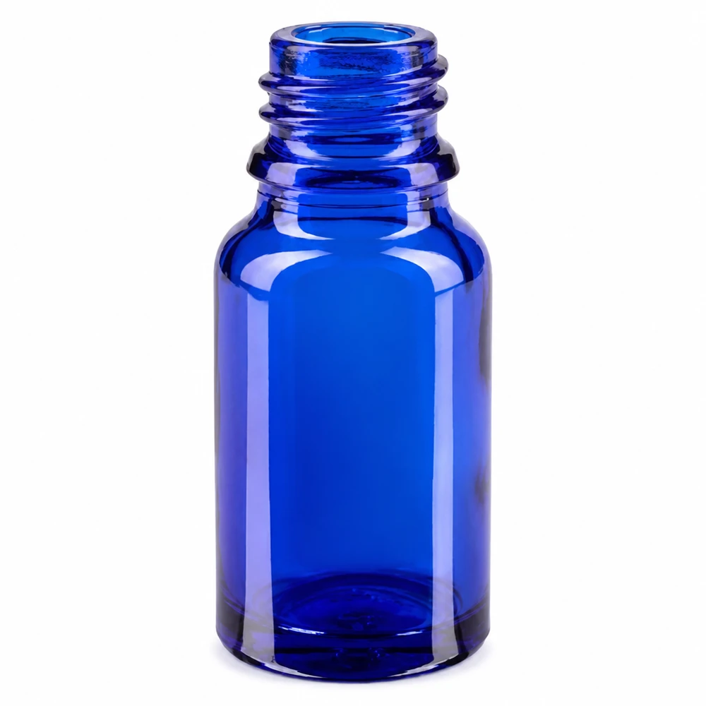 Premium glazen flesje blauw 10ml met UT18 draad voor aromatherapie en wellness