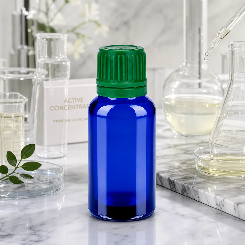 20ml glazen fles BlueLine serie met originele dop voor veilige productopslag