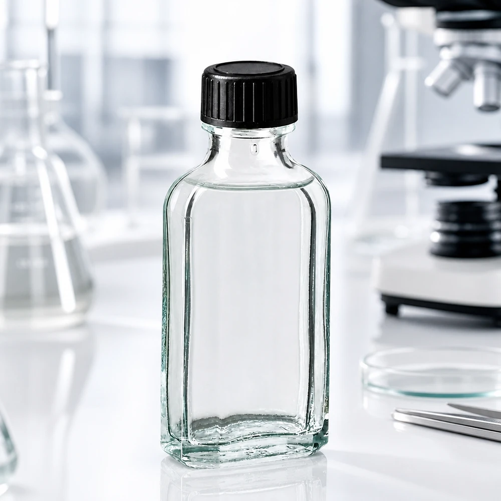 Kleine vierkante glazen fles van 50 ml met EPE-afdichtingsring voor chemische stoffen