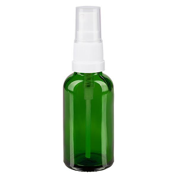 Groenen glazen flessen 30ml met wit pompverstuiver Groenen glazen flessen 30ml met wit pompverstuiver