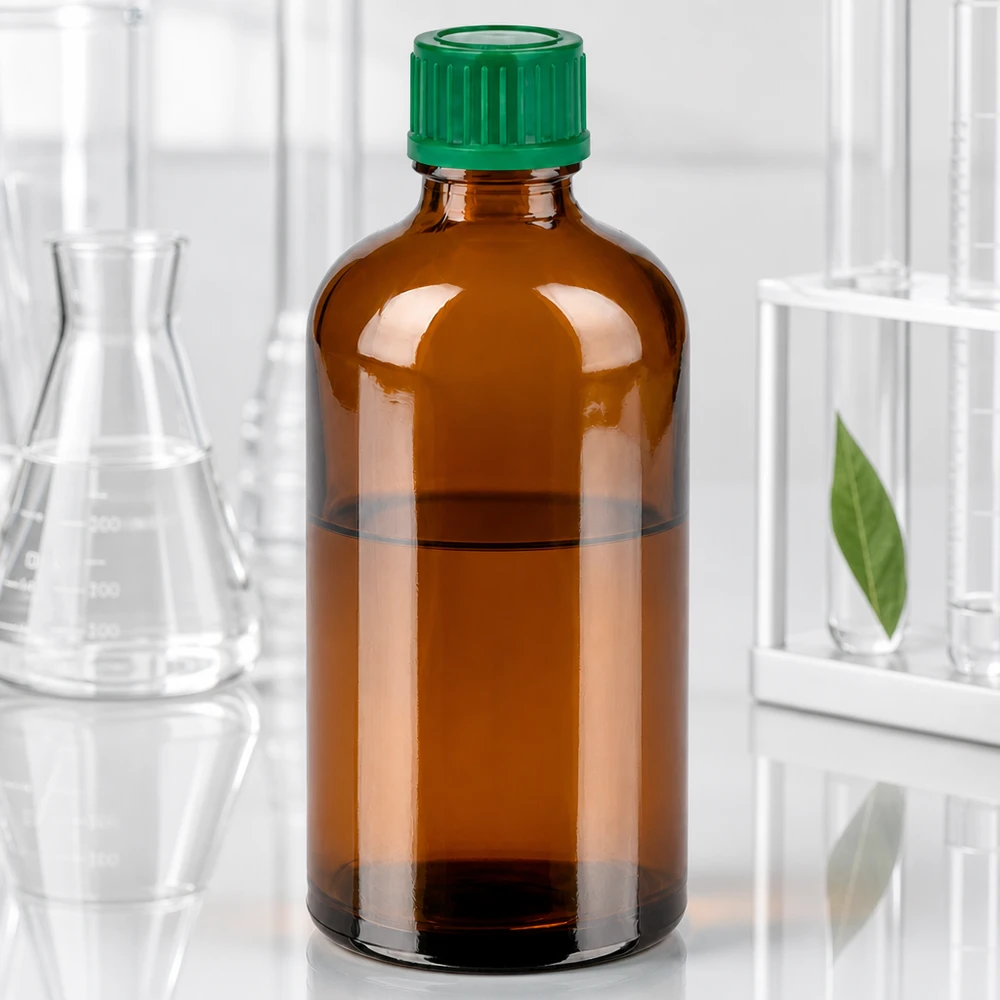 100ml fles 11mm SV groen STD BrownLine UT18/100 Veelzijdig glazen flesje van 100 ml in amberkleur met stevige groene schroefdop