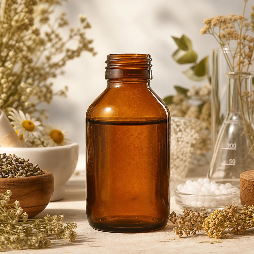 100 ml apothekersfles van amberkleurig glas met PP28 schroefdraad voor lichtgevoelige stoffen