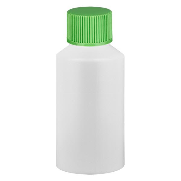 PET cilinderfles 50ml wit met schroefsluiting groen PET cilinderfles 50ml wit met schroefsluiting groen