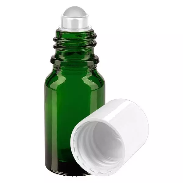 Apothekersflesje groen 10ml roll-on cap wit Apothekersflesje groen 10ml roll-on cap wit