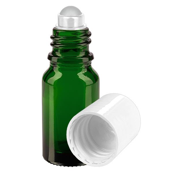 Apothekersflesje groen 10ml roll-on cap wit Apothekersflesje groen 10ml roll-on cap wit