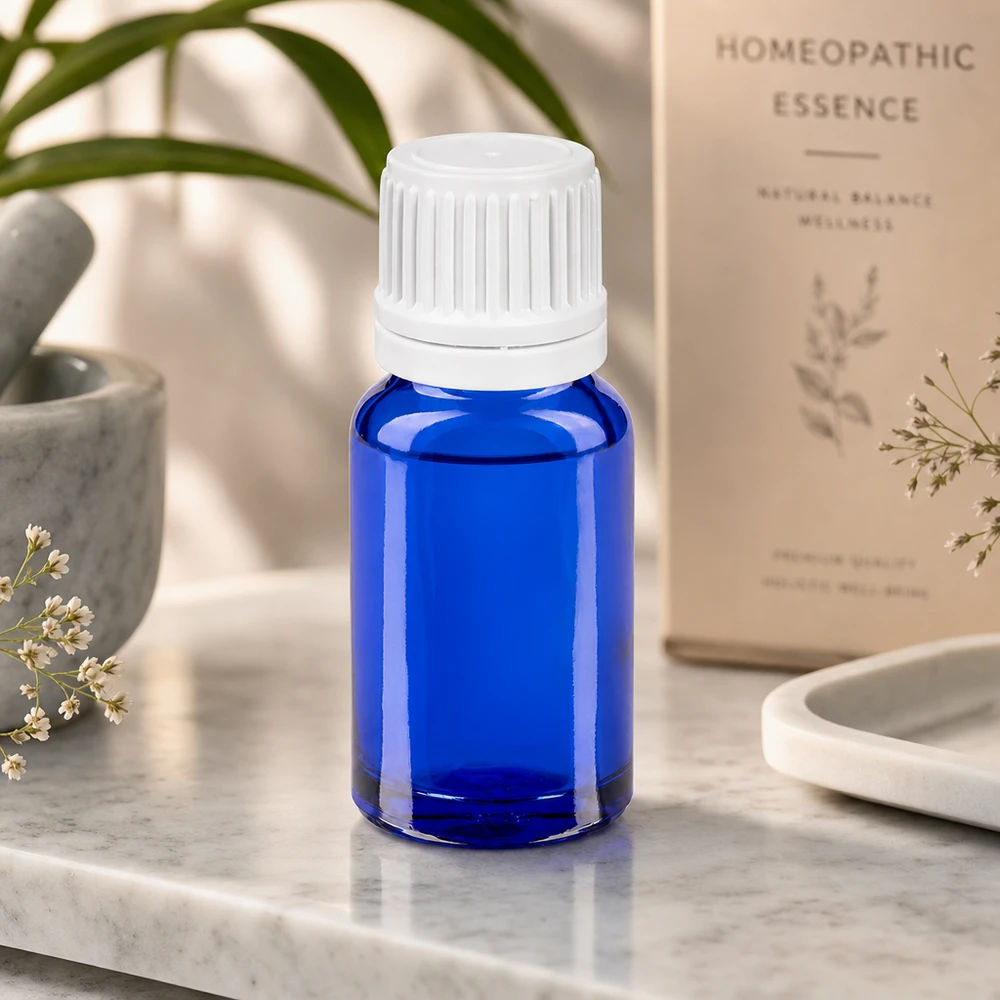 10ml Druppelflesje 0.7mm wit OV BlueLine UT18/10 Praktisch 10ml druppelflesje van blauw glas voor doe-het-zelf cosmetica en natuurgeneeskunde