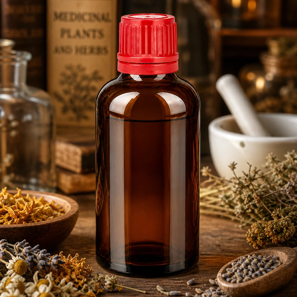 Professionele 50ml apothekersfles UT18 Standaard met rode schroefdop voor bereidingen