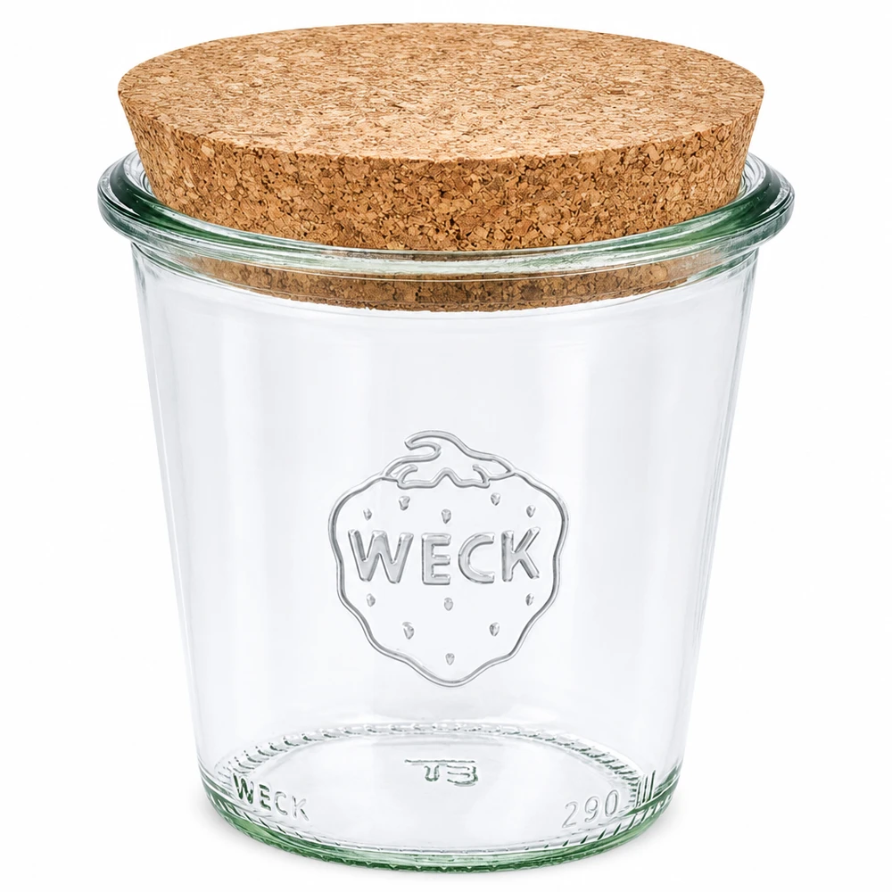 290ml stortglas hoge WECK RR80 met kurk WECK tuimelpot 290ml RR80 met natuurlijk kurkdeksel inmaakpot transparant voor bewaren en conserveren
