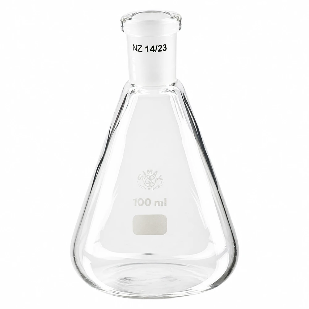 Erlenmeyer 100ml nauwe hals borosilicaat met slijpstuk 14/23