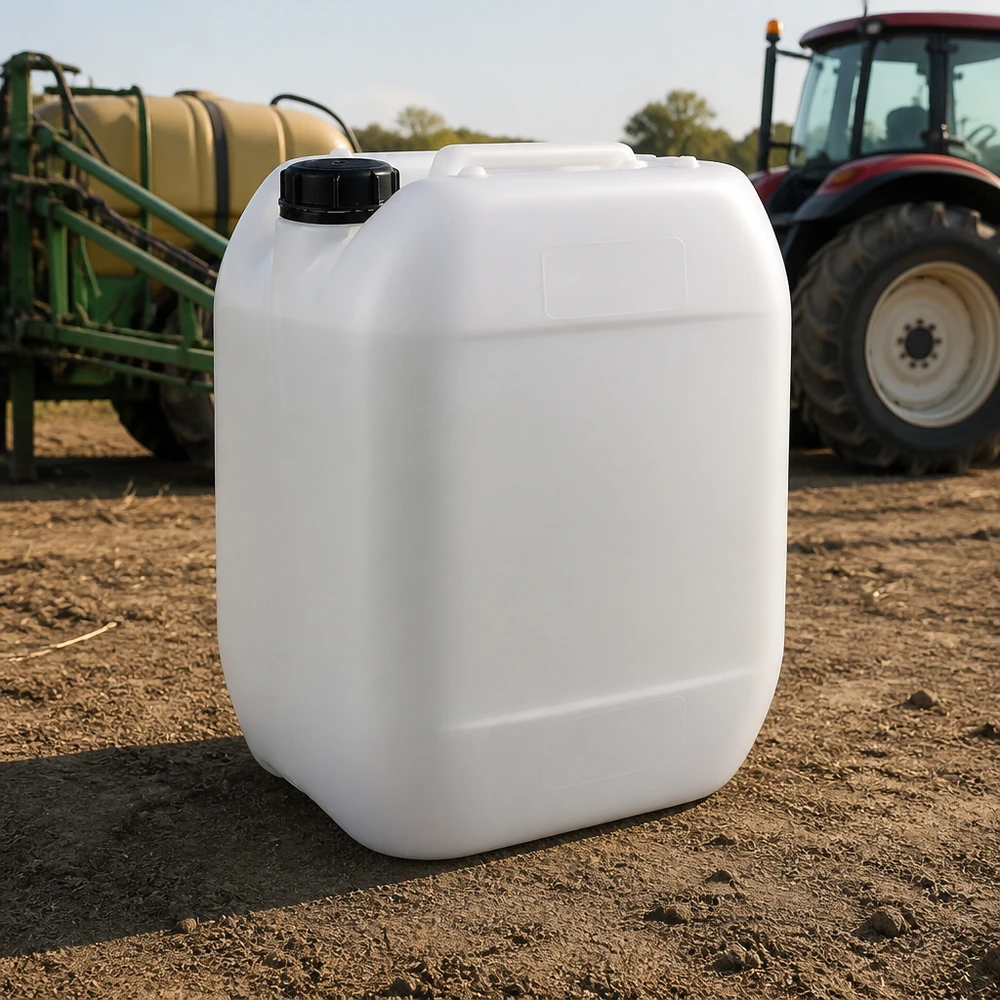 Doorzichtige witte jerrycan van 10 liter met geïntegreerd handvat en stevige schroefdop