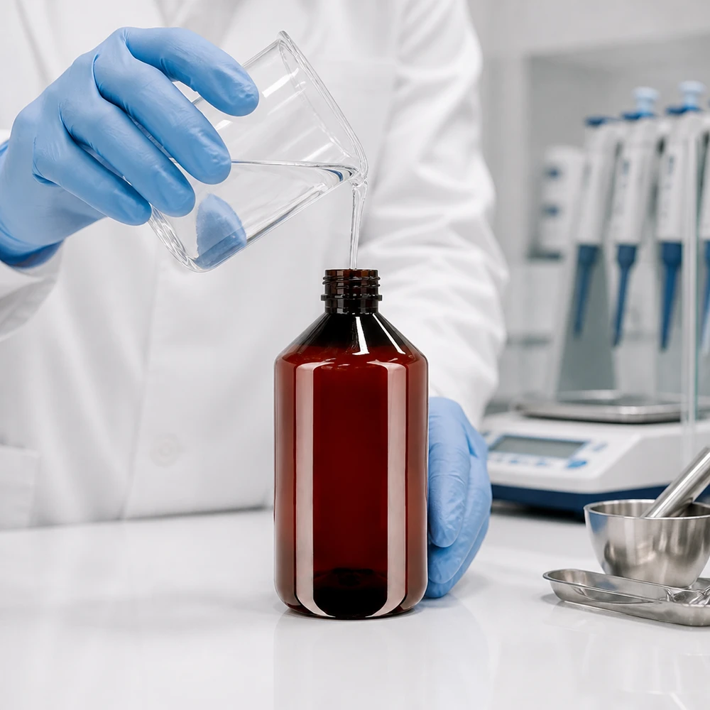 PET-fles 750 ml met bruine dop Standaard Handzame bruine kunststof fles van 750 ml met standaarddop voor medische toepassingen
