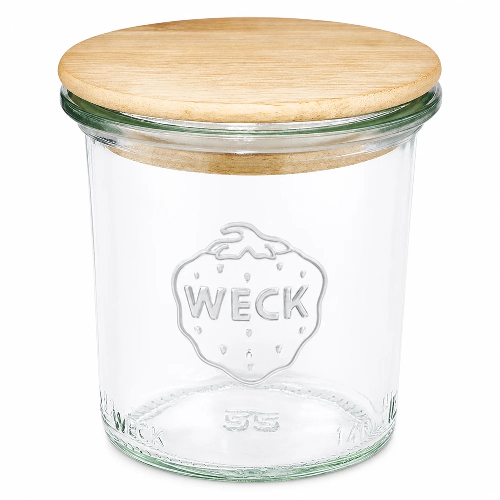 140ml stortglas WECK RR60 met hout deksel 140ml metselpot WECK RR60 met houten deksel Transparante metselpot met natuurlijk houten deksel voor keuken