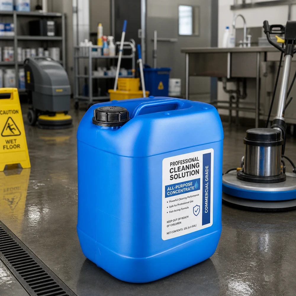 Blauwe jerrycan van 20 liter met OV-sluiting, geschikt voor professionele reinigingsconcentraten