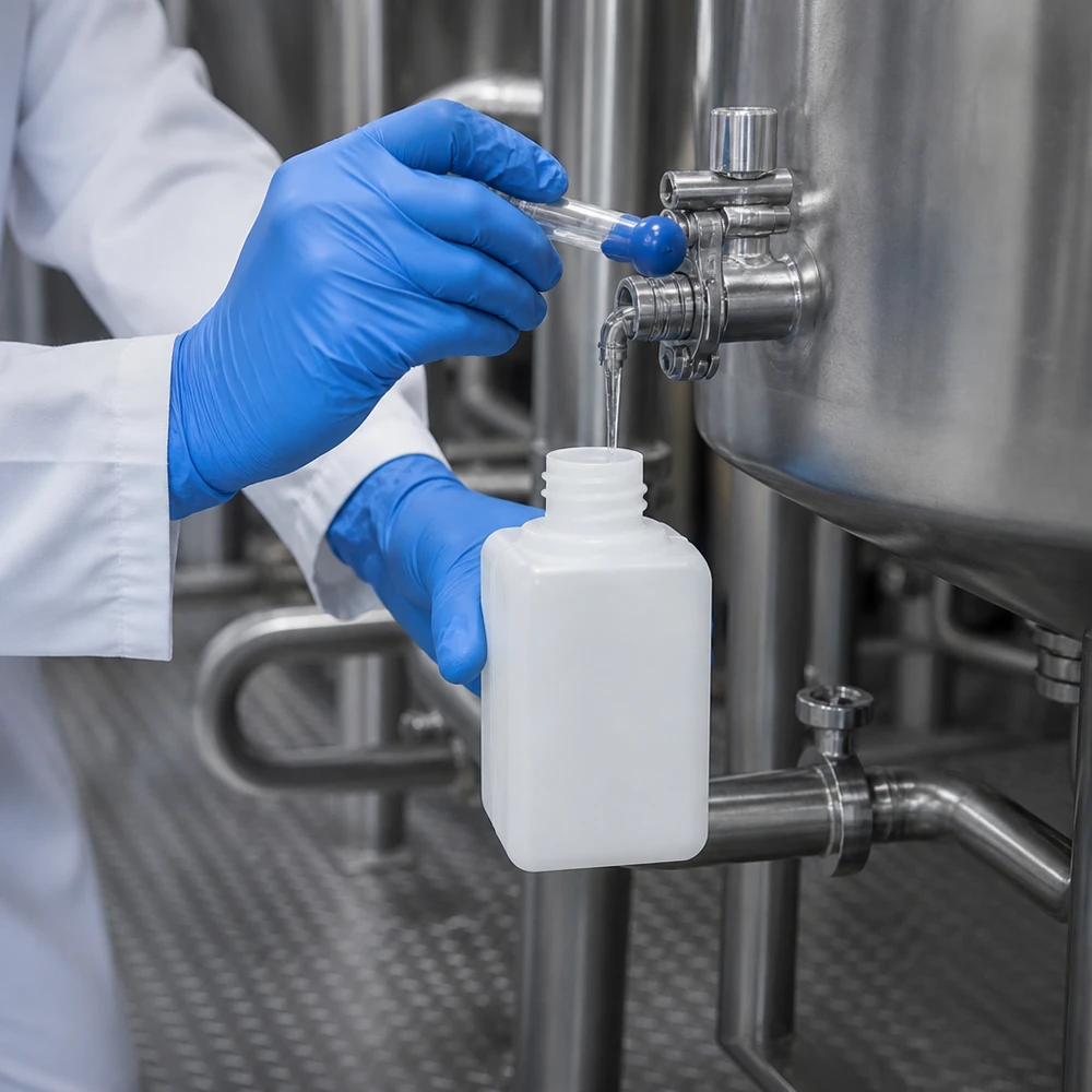 Chemicaliënfles 50 ml, nauwe hals 50 ml fles met smalle hals van PE-HD GL 18 voor chemisch-technische toepassingen in een cleanroom