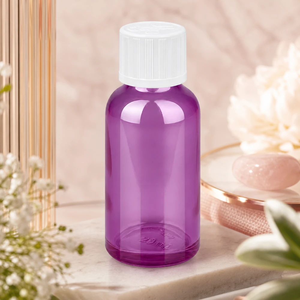 Lichtgewicht 30ml druppelflacon in trendy paars met hygiënische dop voor schone toepassing