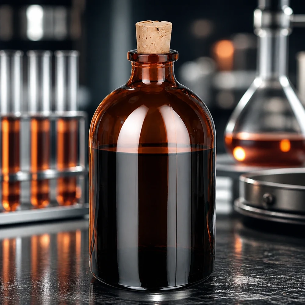 Injectiefles bruin glas 100ml met kurk 11/14mm Klassische Rundflasche 100ml aus bernsteinfarbenem Laborglas mit Naturkorkverschluss 11/14mm
