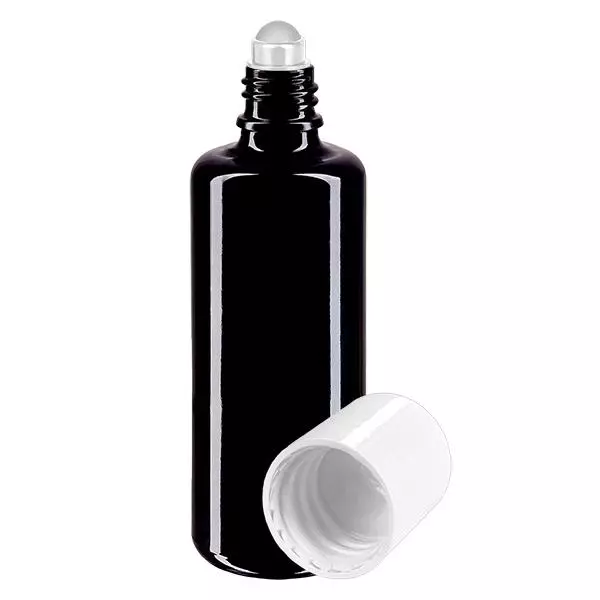 Apothekersflesje violet 50ml roll-on cap wit Apothekersflesje violet 50ml roll-on cap wit