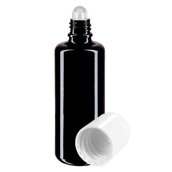 Apothekersflesje violet 50ml roll-on cap wit Apothekersflesje violet 50ml roll-on cap wit