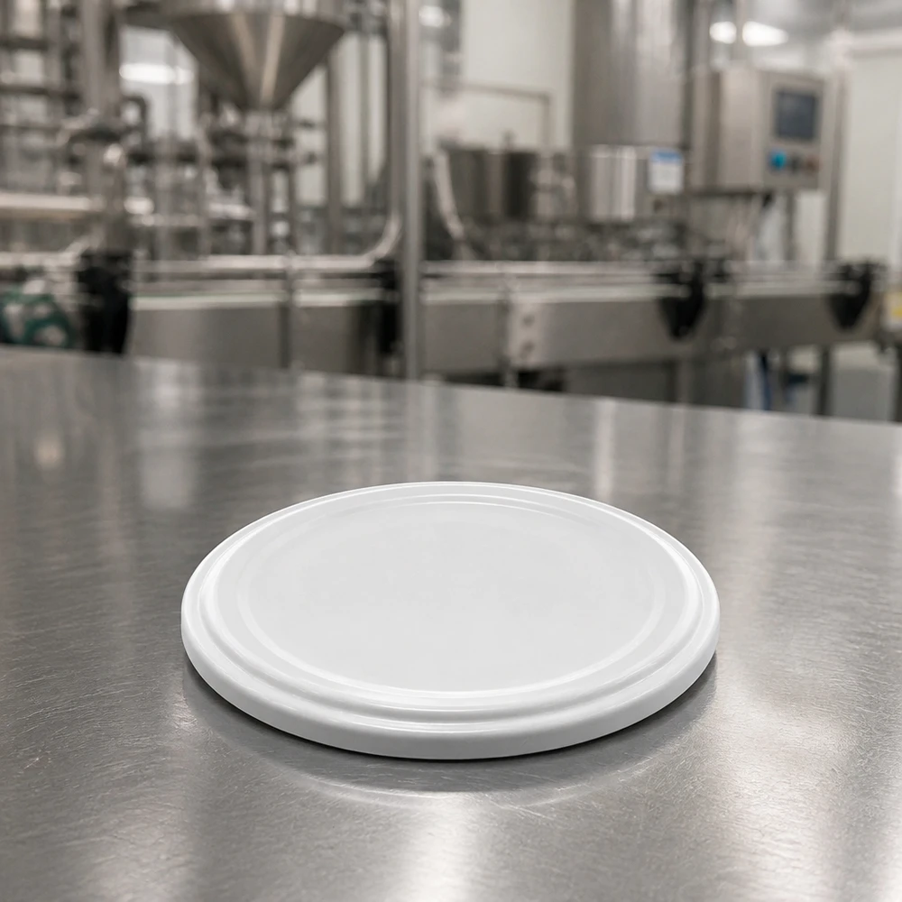 66mm BioSeal deksel wit (TO66) UNiTWIST UNiTWIST TO66 wit inmaakdeksel 66 mm BioSeal bovenaanzicht industriële omgeving