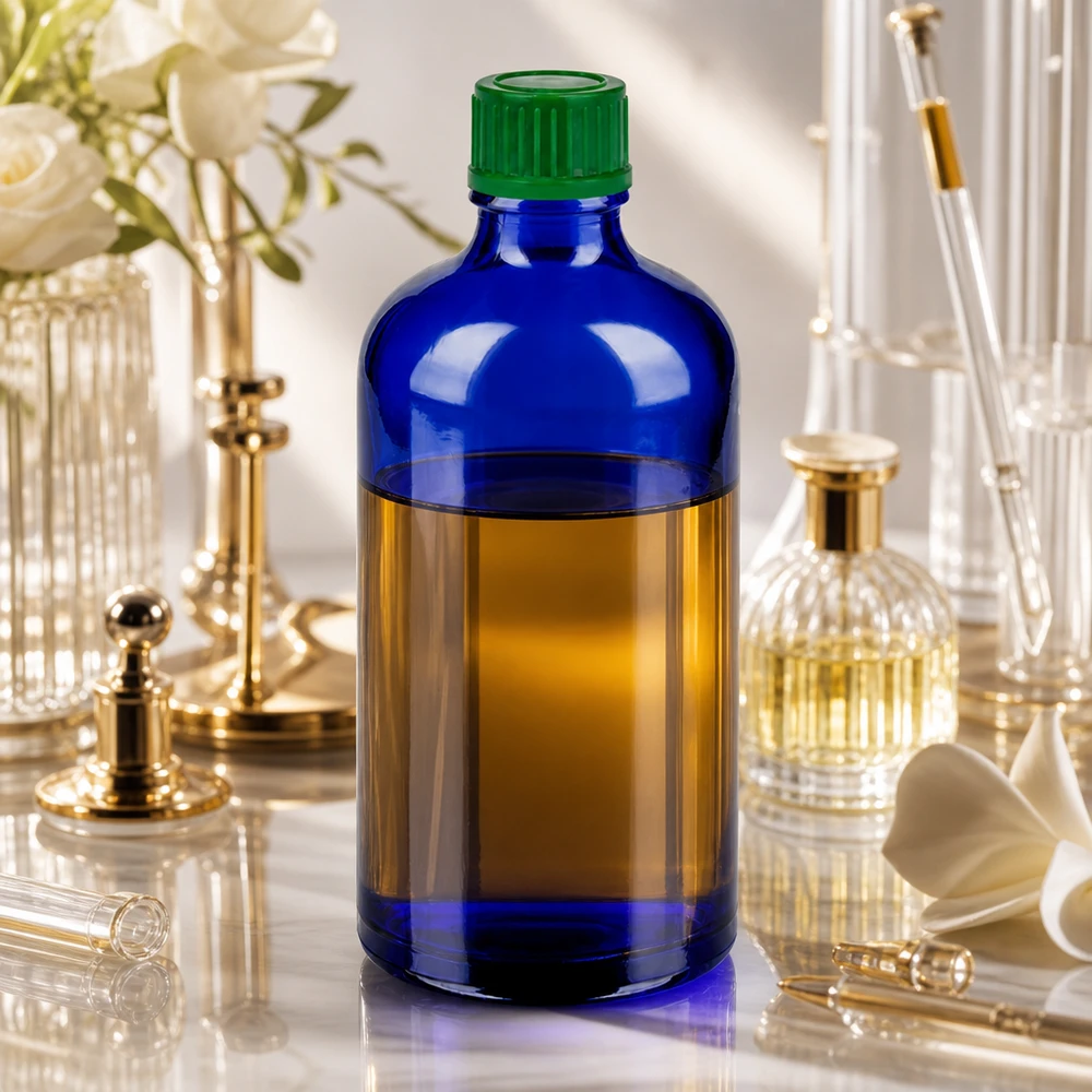 Professionele blauwe glazen fles 100ml met lekvrije groene schroefdop