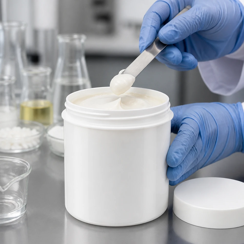 Zalfpot 200 g wit met schroefdeksel wit (PP) 200 g pot met brede hals van wit PP voor de bereiding van zalven, met bijpassende schroefdop van laboratoriumkwaliteit