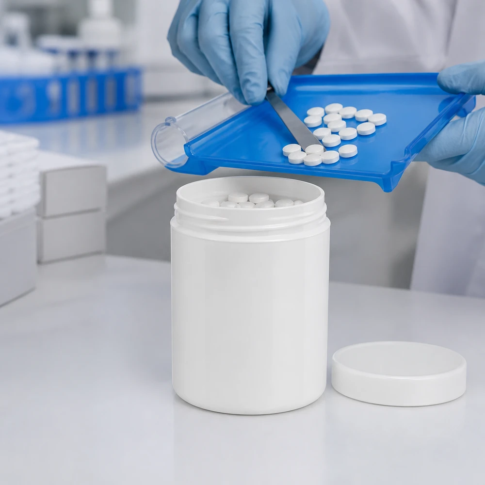 Voedselveilige PP-zalfpot van 100 g, wit, met kindveilige schroefdop, leeg