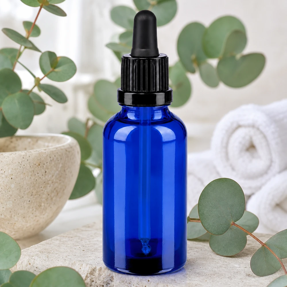 30ml pipetfles zwart OV BlueLine UT18/30 Robuuste glazen fles van 30 ml met zwarte pipet, perfect voor doe-het-zelf mengsels en serums