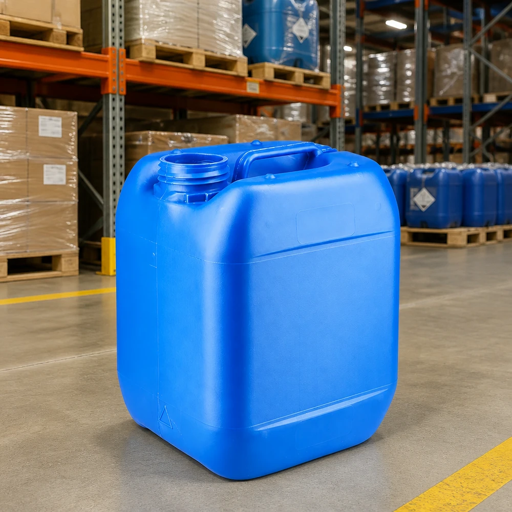 Canister 5 liter blauw zonder sluiting Rechthoekige blauwe jerrycan van 5 liter zonder dop, uit de voorraad op pallets