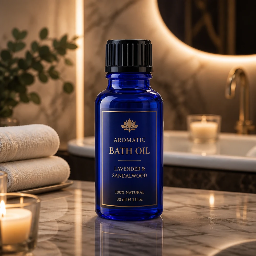 Blauw glazen flesje van 20 ml met schroefdop voor natuurlijke etherische oliën en wellnessproducten