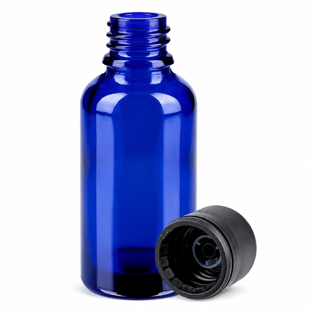 30ml SV fles met UT18 schroefdraad in helderblauwe kleur voor farmaceutische toepassingen