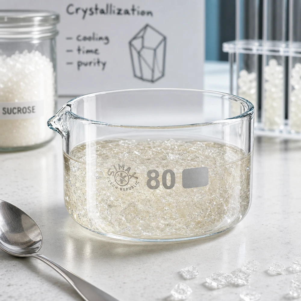 Kristalliseerschaal 150ml met schenktuit Kristallisatiekom van borosilicaatglas, 80 mm, voor schoolproeven met kristallisatie, met uitgietmond, 150 ml