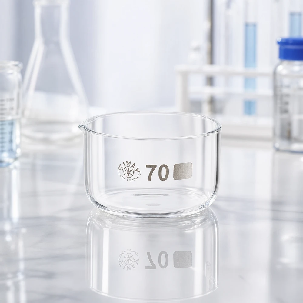 Vlakke cilindrische laboratoriumschaal van 100 ml, van borosilicaatglas, hittebestendig, voor indampexperimenten