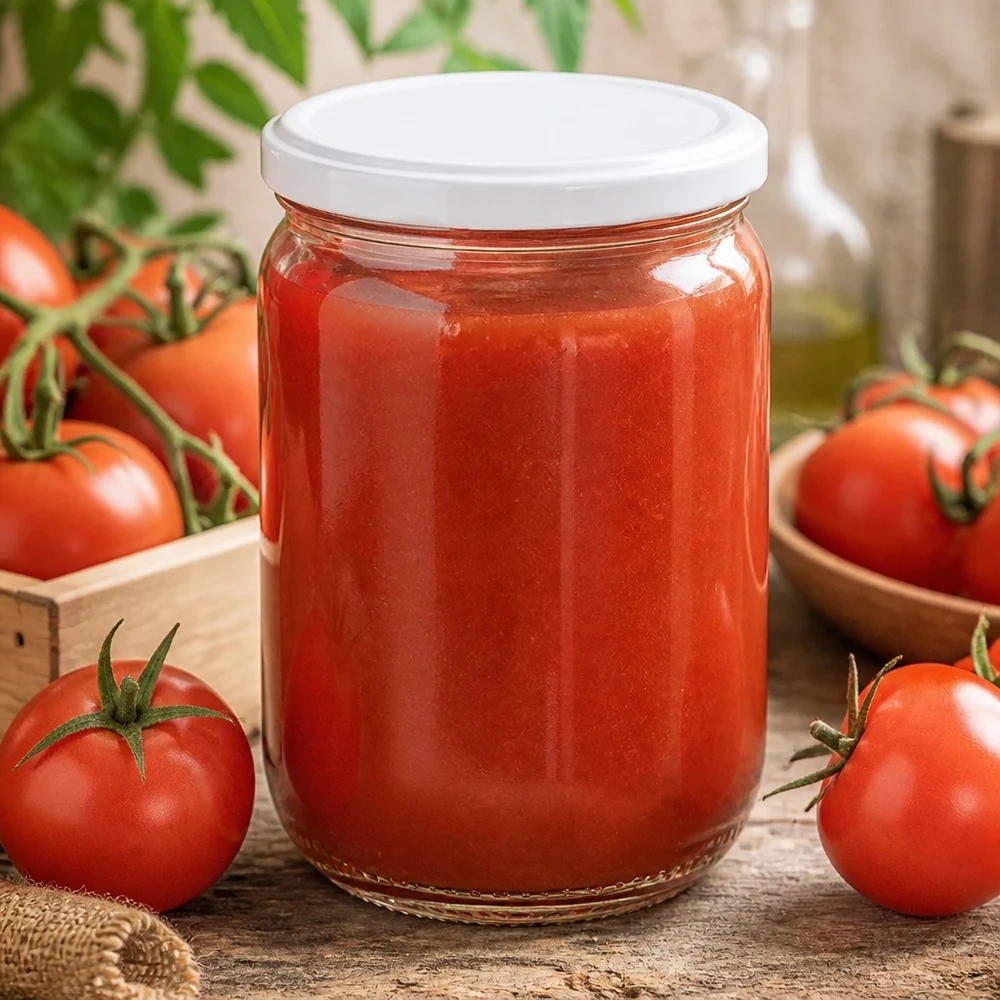 555 ml rond glas + BasicSeal-deksel wit UNiTWIST UNiTWIST ronde glazen pot van 555 ml met BasicSeal-deksel, wit, ideaal voor het inmaken van tomatensaus