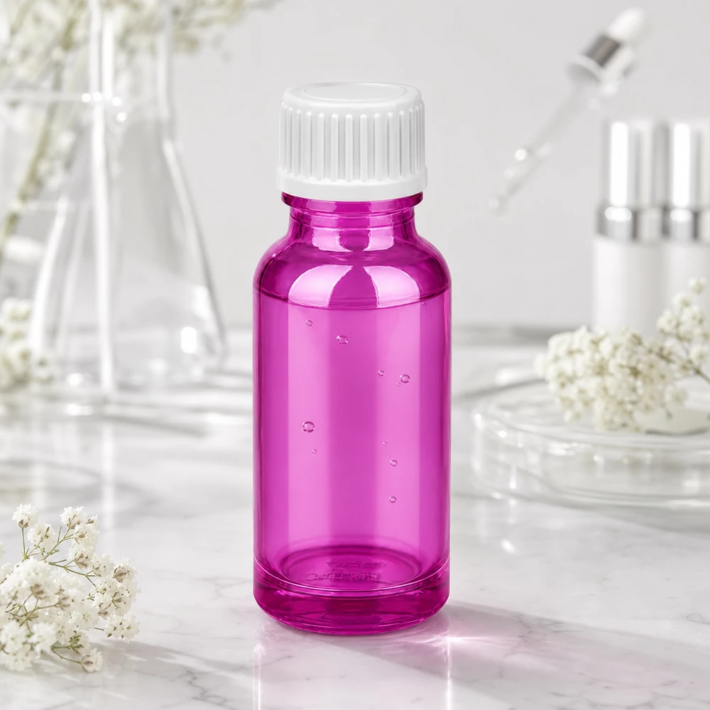 20 ml paars flesje met witte druppelaar, perfect voor doe-het-zelf cosmetica en serums